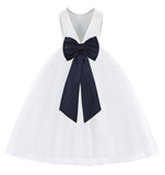 White V-Back Satin Flower Girl Dresses with Colored Sash Special Occasion Formal Events 219T(3)