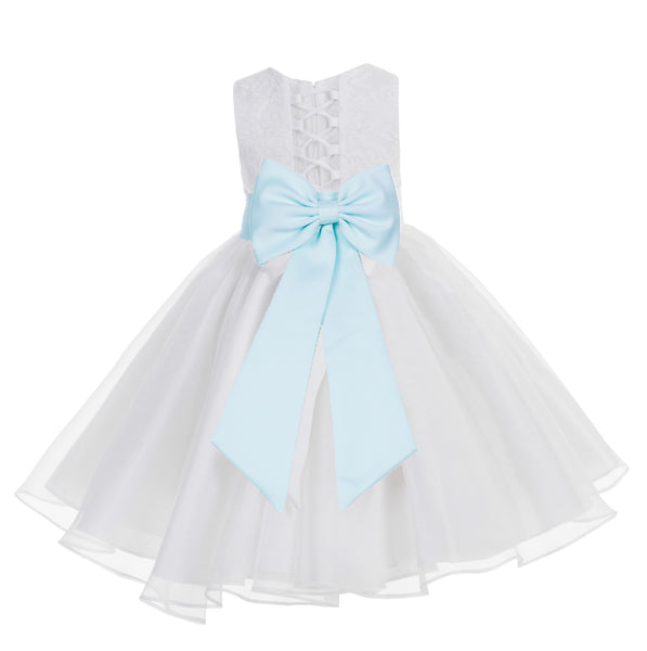 White Lace Organza Flower Girl Dress Elegant Formal Junior Beauty Pageant Communion Baptism 186T(3)