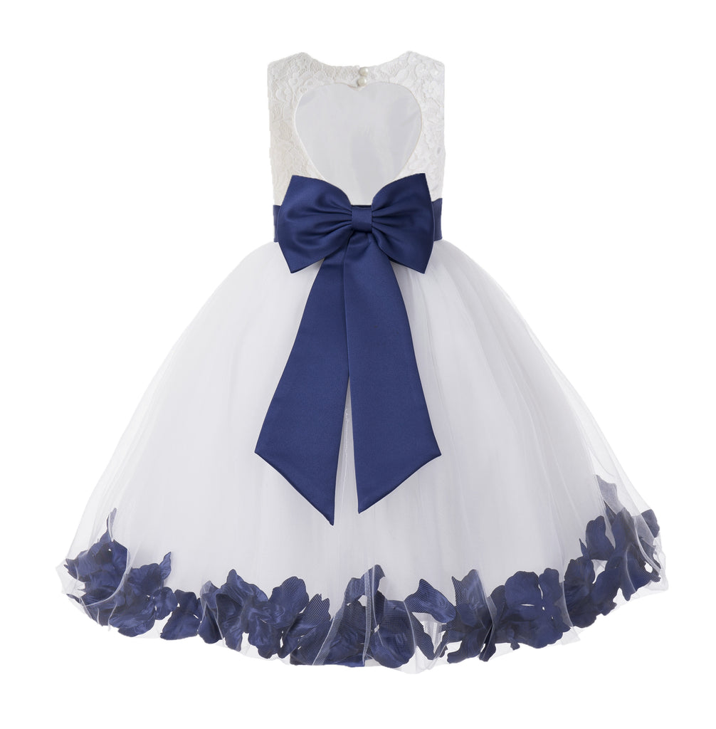 White Floral Lace Heart Cutout Rose Petals Flower Girl Dress Junior Br | Ekidsbridal White Floral Lace Heart Cutout Rose Petals Flower Girl Dress Junior Br | Ekidsbridal