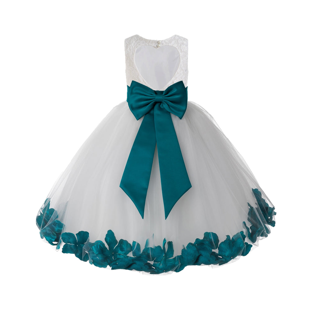 Ivory Floral Lace Heart Cutout Rose Petals Flower Girl Dress Junior Br | Ekidsbridal Ivory Floral Lace Heart Cutout Rose Petals Flower Girl Dress Junior Br | Ekidsbridal