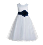 Ivory V-Back Lace Edge Flower Girl Dress Junior Pageant Special Occasion Formal Evening Gown 183T(3)