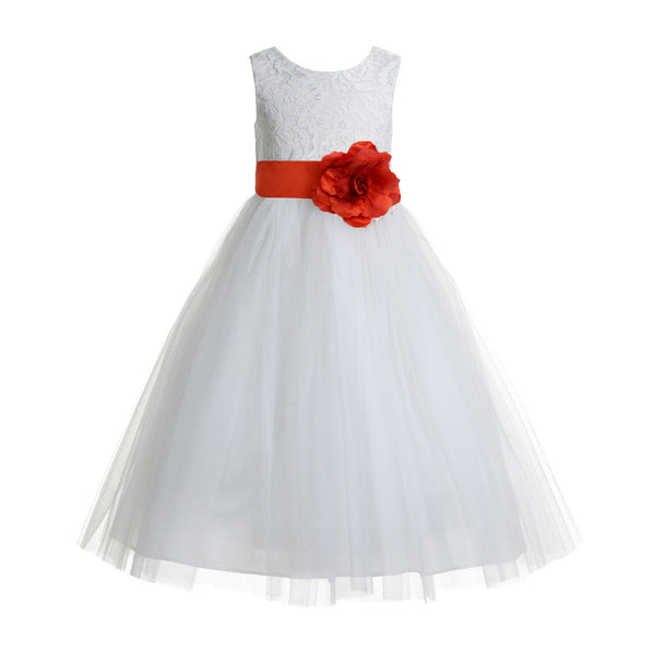 Ivory Floral Lace Heart Cutout Flower Girl Dress Communion Baptism Junior Bridesmaid Dress 172T(4)