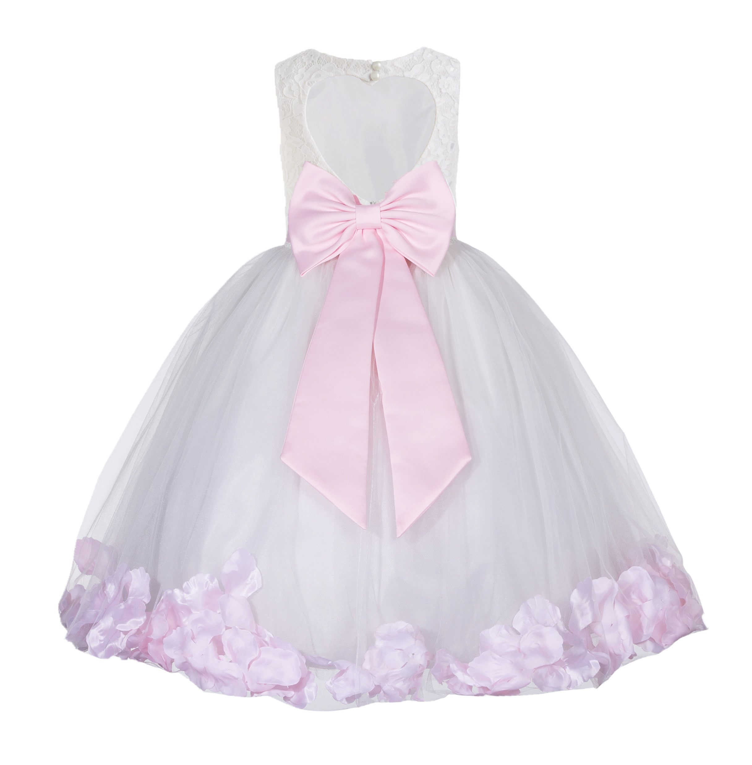 Ivory Floral Lace Heart Cutout Rose Petals Flower Girl Dress