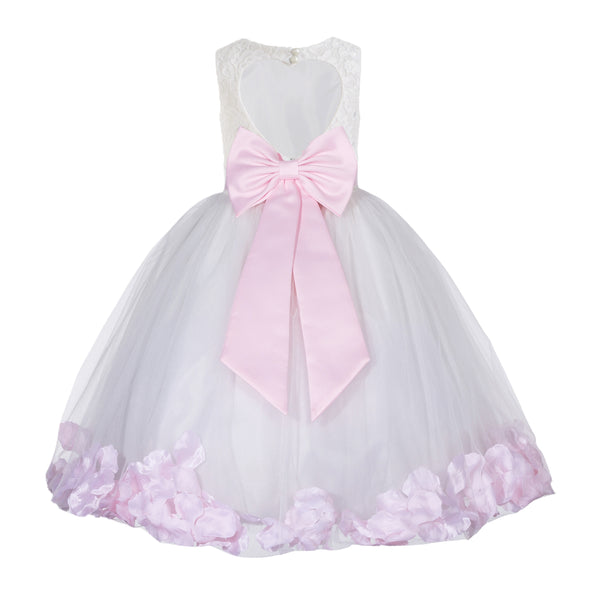 White Floral Lace Heart Cutout Rose Petals Flower Girl Dress Junior Bridesmaid Special Event 185T(1)