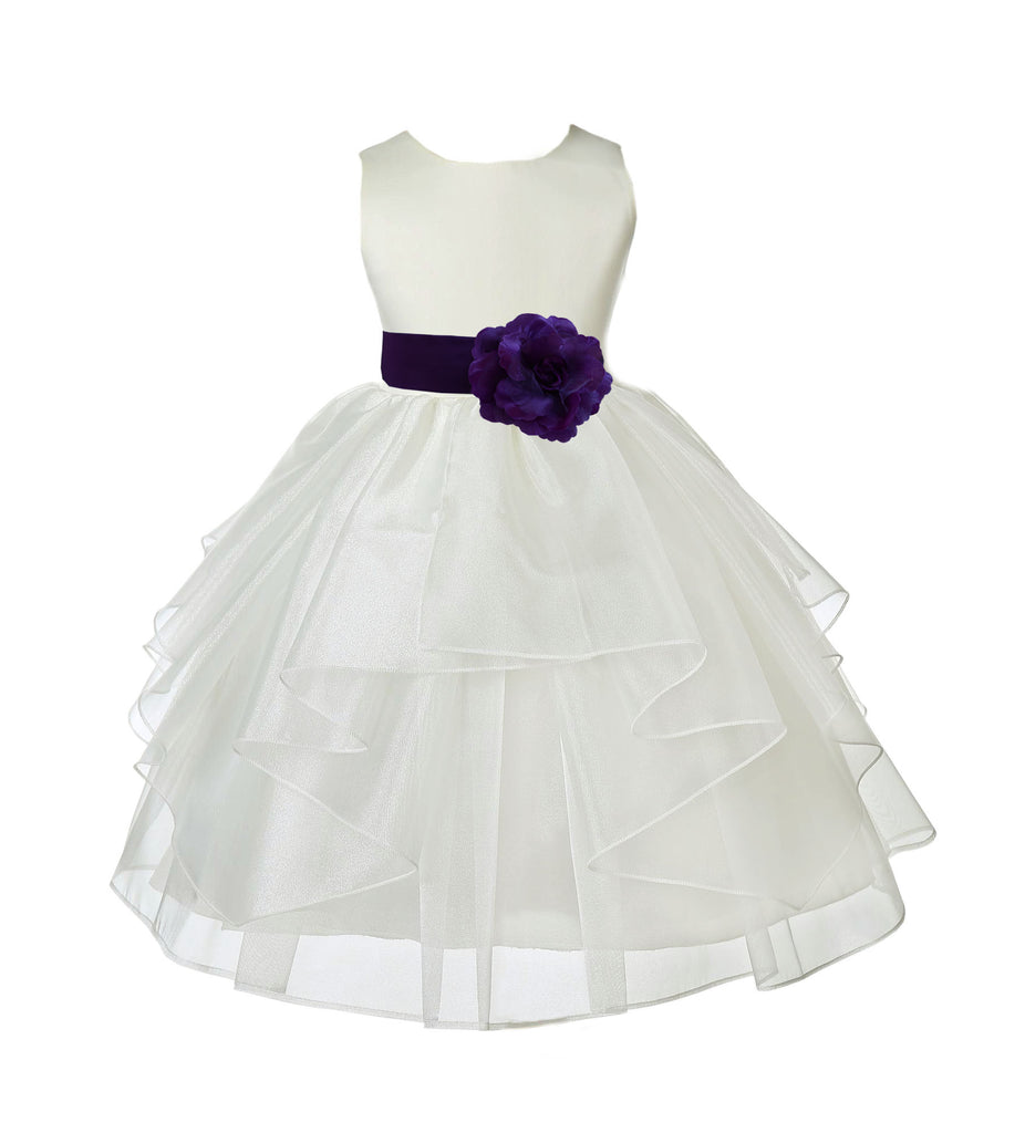Ivory Shimmering Organza Flower Girl Dress Wedding Junior Bridesmaid Pageant Special Events 4613S(1) Royal Blue / 2 Ivory Shimmering Organza Flower Girl Dress Wedding Junior Bridesmaid Pageant Special Events 4613S(1) Royal Blue / 2