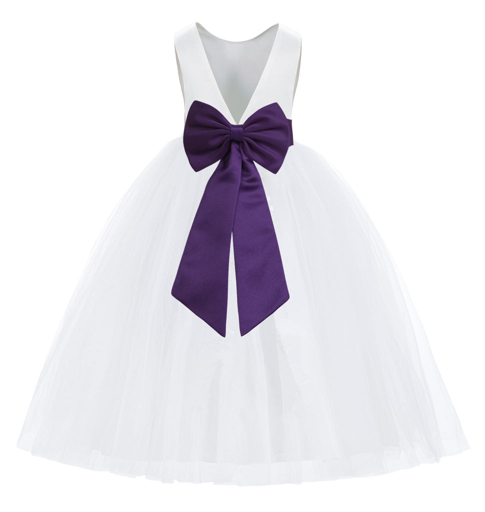 white flower girl dress with purple bow Sunny Fashion Girls Dress Purple Rose Flower Double Bow Tie Party Kids Sundress 4-5