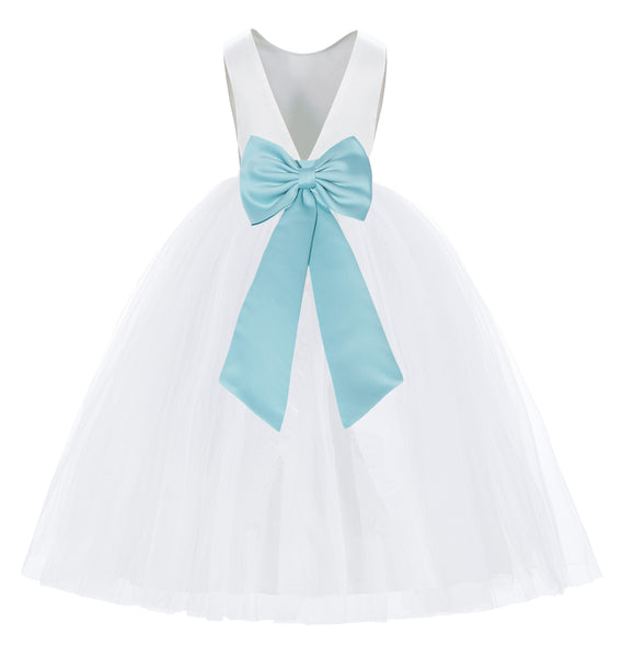 White V-Back Satin Flower Girl Dresses with Colored Sash Special Occasion Formal Events 219T(4)