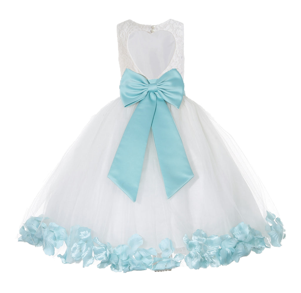 White Floral Lace Heart Cutout Rose Petals Flower Girl Dress Junior Bridesmaid Special Event 185T(5) White / horizon blue / 7 White Floral Lace Heart Cutout Rose Petals Flower Girl Dress Junior Bridesmaid Special Event 185T(5) White / horizon blue / 7