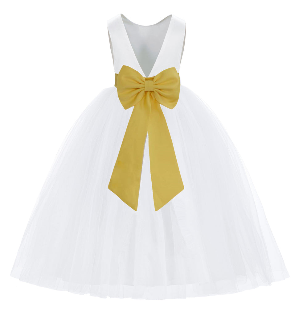 White V-Back Satin Flower Girl Dresses with Colored Sash 219T(5) Dusty Lavender / 8 White V-Back Satin Flower Girl Dresses with Colored Sash 219T(5) Dusty Lavender / 8
