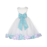 Ivory Elegant Colorful Mixed Rose Petals Bridesmaid Pageant Special Occasion Flower Girl Dress 302T(1)
