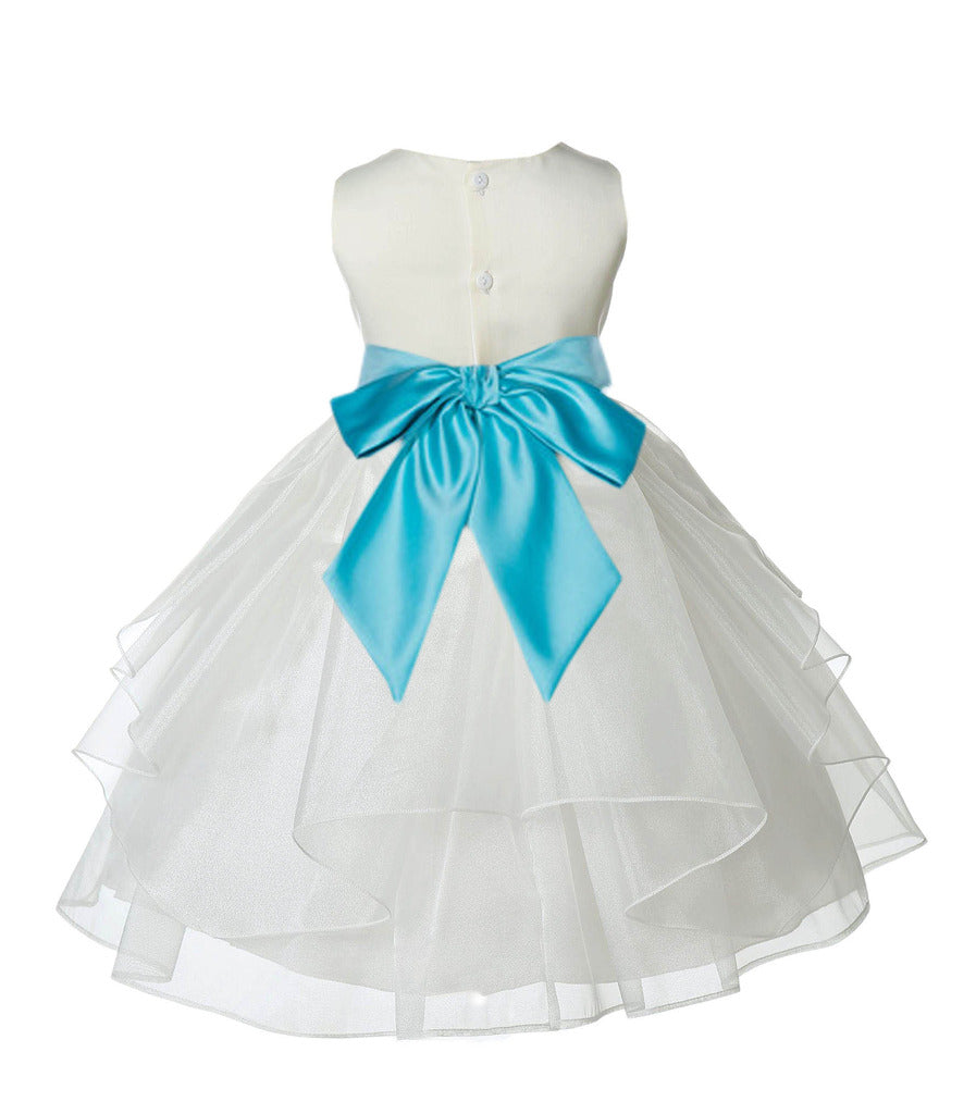 Ivory Shimmering Organza Flower Girl Dress Wedding Junior Bridesmaid Pageant Special Events 4613S(4) Spa Blue / Small Ivory Shimmering Organza Flower Girl Dress Wedding Junior Bridesmaid Pageant Special Events 4613S(4) Spa Blue / Small