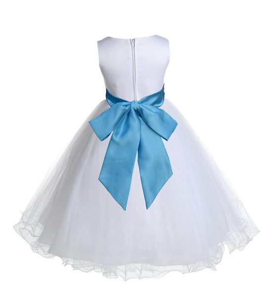 White Formal Wedding Pageant Special Occasions Rattail Edge Tulle Flower Girl Dress 829S(1)