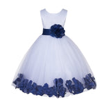 White Lace Top Tulle Floral Petals Flower Girl Dress Birthday Girl Junior Pageant Bridesmaid 165S(2)