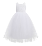 Crossed Straps Lace Flower Girl Dress Junior Pageant Special Occasion Wedding Reception Ballroom 204