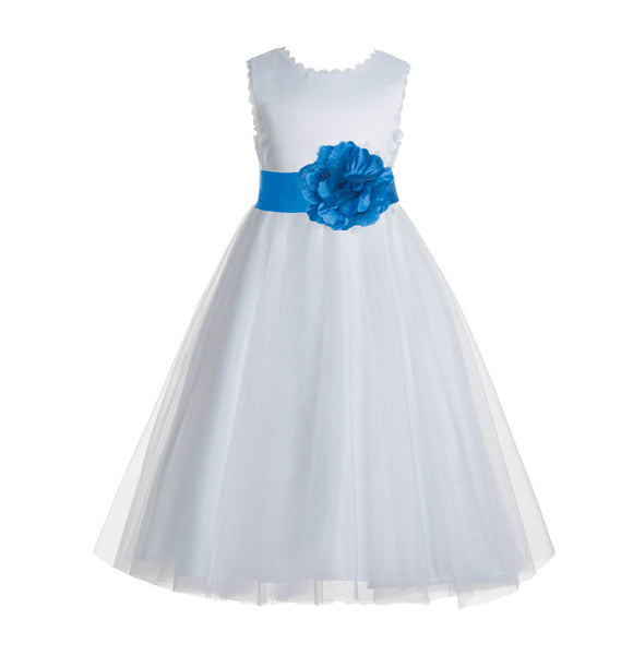 White V-Back Lace Edge Flower Girl Dress Junior Pageant Special Occasion Formal Evening Gown 183T(3)