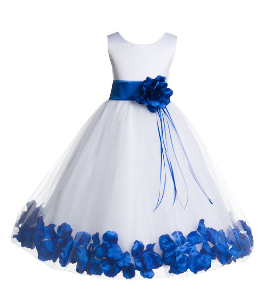 White Tulle Floral Rose Petals Princess Wedding Pageant Recital Birthday Flower Girl Dress 007(1)