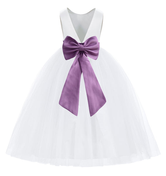White V-Back Satin Flower Girl Dresses with Colored Sash Special Occasion Formal Events 219T(5)