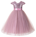 Cap Sleeves Sequin Formal Flower Girl Dress Father Daughter Dance Recital Gown Birthday Party 211(1)