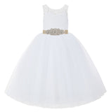 White V-Back Lace Tutu Flower Girl Dress Formal Photoshoot Dresses for Toddler Girls 212R3