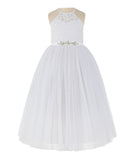 White Lace Back Halter Formal Flower Girl Dress Holy Communion Christening Gown for Toddlers 213R4