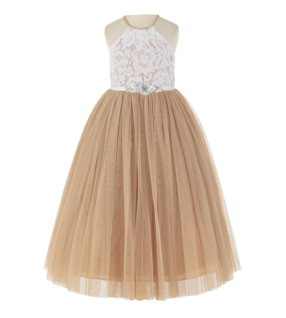 Lace Back Halter Flower Girl Dress Toddler Dresses Formal 213R5thin | Ekidsbridal Lace Back Halter Flower Girl Dress Toddler Dresses Formal 213R5thin | Ekidsbridal