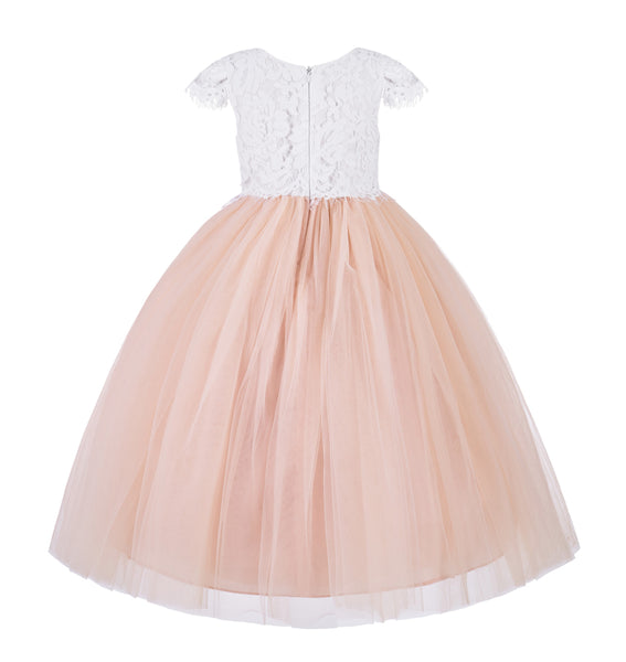 Floral Lace Cap Sleeves Flower Girl Dress Ceremonial Gown Ballroom Dresses for Toddlers 214