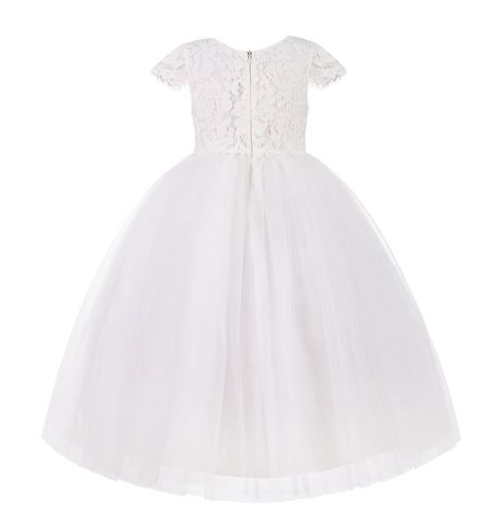 Floral Lace Cap Sleeves Flower Girl Dress Ceremonial Gown Ballroom Dresses for Toddlers 214