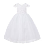 Floral Lace Cap Sleeves Flower Girl Dress Ceremonial Gown Ballroom Dresses for Toddlers 214