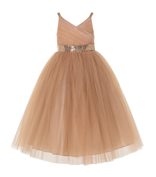 V-Neck Tulle Sequin Flower Girl Dress Junior Bridesmaid Gown 218 Mauve / 4 V-Neck Tulle Sequin Flower Girl Dress Junior Bridesmaid Gown 218 Mauve / 4