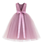 V-Back Satin Flower Girl Dress Formal Photoshoot Dresses for Toddler Girls Novelty Gown 219R5