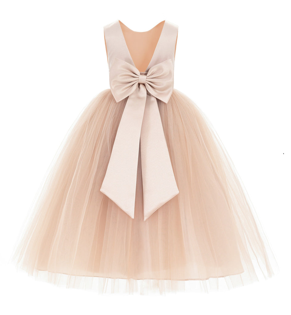 V-Back Satin Flower Girl Dress Elegant Pretty Princess Gown 219T | Ekidsbridal V-Back Satin Flower Girl Dress Elegant Pretty Princess Gown 219T | Ekidsbridal