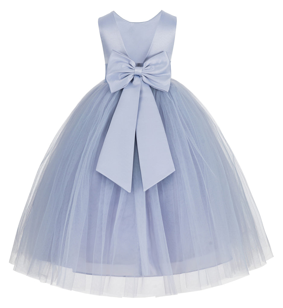 V-Back Satin Flower Girl Dress Elegant Pretty Princess Gown 219T Blush Pink / M V-Back Satin Flower Girl Dress Elegant Pretty Princess Gown 219T Blush Pink / M