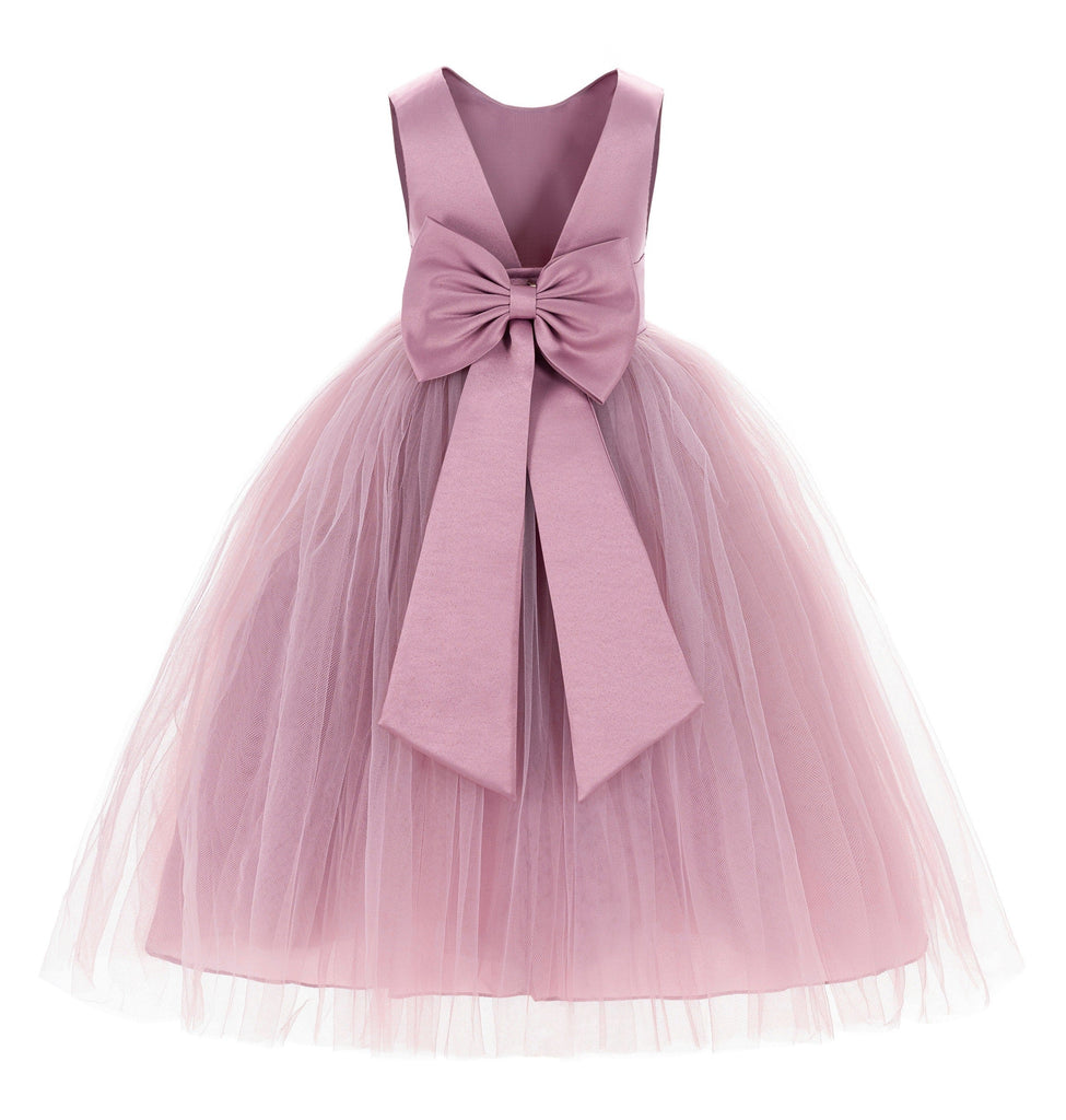 V-Back Satin Flower Girl Dress Elegant Pretty Princess Gown 219T | Ekidsbridal V-Back Satin Flower Girl Dress Elegant Pretty Princess Gown 219T | Ekidsbridal