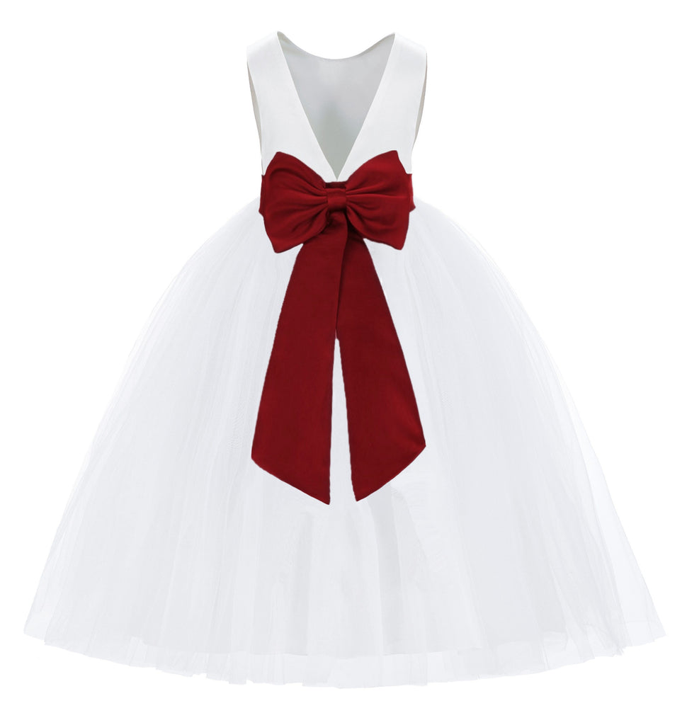 White V-Back Satin Flower Girl Dresses with Colored Sash 219T(1) | Ekidsbridal White V-Back Satin Flower Girl Dresses with Colored Sash 219T(1) | Ekidsbridal
