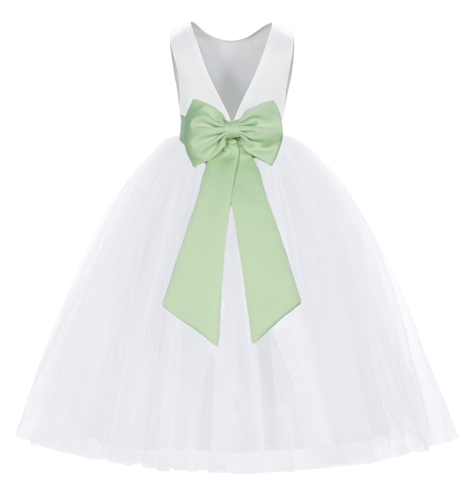 White V-Back Satin Flower Girl Dresses with Colored Sash 219T(1) | Ekidsbridal White V-Back Satin Flower Girl Dresses with Colored Sash 219T(1) | Ekidsbridal