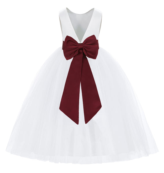 White V-Back Satin Flower Girl Dresses with Colored Sash Special Occasion Formal Events 219T(1)