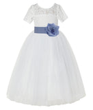 Ivory Floral Lace Flower Girl Dress with Sleeves Formal Pageant Dresses for Toddler Girls LG2T(5)