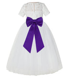 Ivory Floral Lace Flower Girl Dress with Sleeves Formal Pageant Dresses for Toddler Girls LG2T(5)