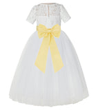 Ivory Floral Lace Flower Girl Dress with Sleeves Formal Pageant Dresses for Toddler Girls LG2T(5)