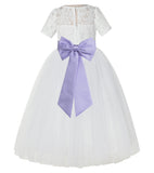 Ivory Floral Lace Flower Girl Dress with Sleeves Formal Pageant Dresses for Toddler Girls LG2T(5)