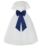 Ivory Floral Lace Flower Girl Dress with Sleeves Formal Pageant Dresses for Toddler Girls LG2T(5)