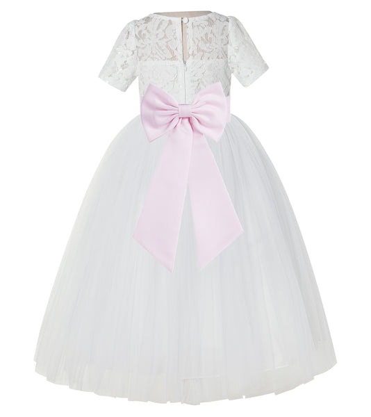 Ivory Floral Lace Flower Girl Dress with Sleeves Formal Pageant Dresses for Toddler Girls LG2T(5)