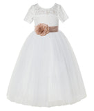 Ivory Floral Lace Flower Girl Dress with Sleeves Formal Pageant Dresses for Toddler Girls LG2T(5)