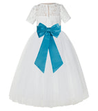 Ivory Floral Lace Flower Girl Dress with Sleeves Formal Pageant Dresses for Toddler Girls LG2T(5)