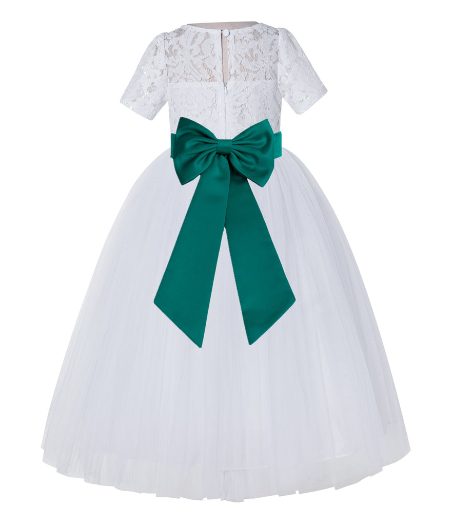 White Floral Lace Flower Girl Dress w/ Sleeves Bridesmaid Gown LG2T(4) Wisteria / 12 White Floral Lace Flower Girl Dress w/ Sleeves Bridesmaid Gown LG2T(4) Wisteria / 12