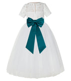 Ivory Floral Lace Flower Girl Dress with Sleeves Formal Pageant Dresses for Toddler Girls LG2T(4)