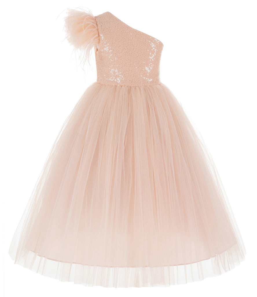 One Shoulder Feather Flower Girl Dress Junior Bridesmaid Gown OS2 | Ekidsbridal One Shoulder Feather Flower Girl Dress Junior Bridesmaid Gown OS2 | Ekidsbridal