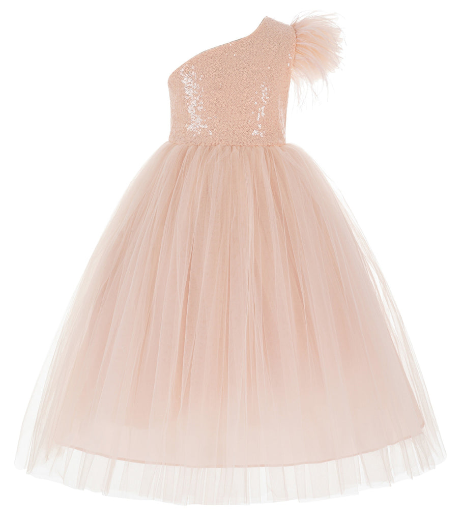 One Shoulder Feather Flower Girl Dress Junior Bridesmaid Gown OS2 | Ekidsbridal One Shoulder Feather Flower Girl Dress Junior Bridesmaid Gown OS2 | Ekidsbridal