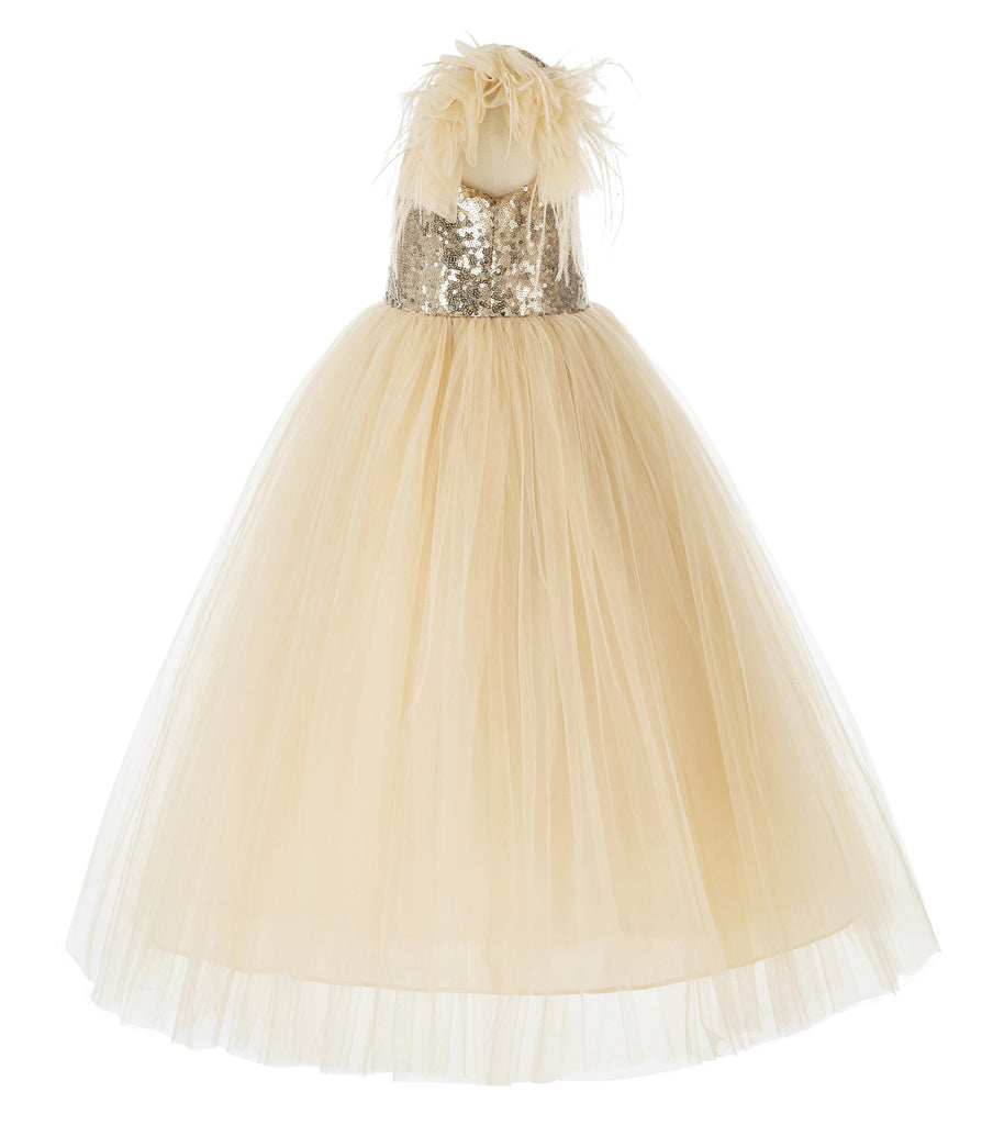 One Shoulder Feather Flower Girl Dress Junior Bridesmaid Gown OS2 | Ekidsbridal One Shoulder Feather Flower Girl Dress Junior Bridesmaid Gown OS2 | Ekidsbridal
