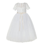 Floral Lace Flower Girl Dress with Sleeves Junior Pageant Gown Graduation Ceremonial Gown LG2R5thin